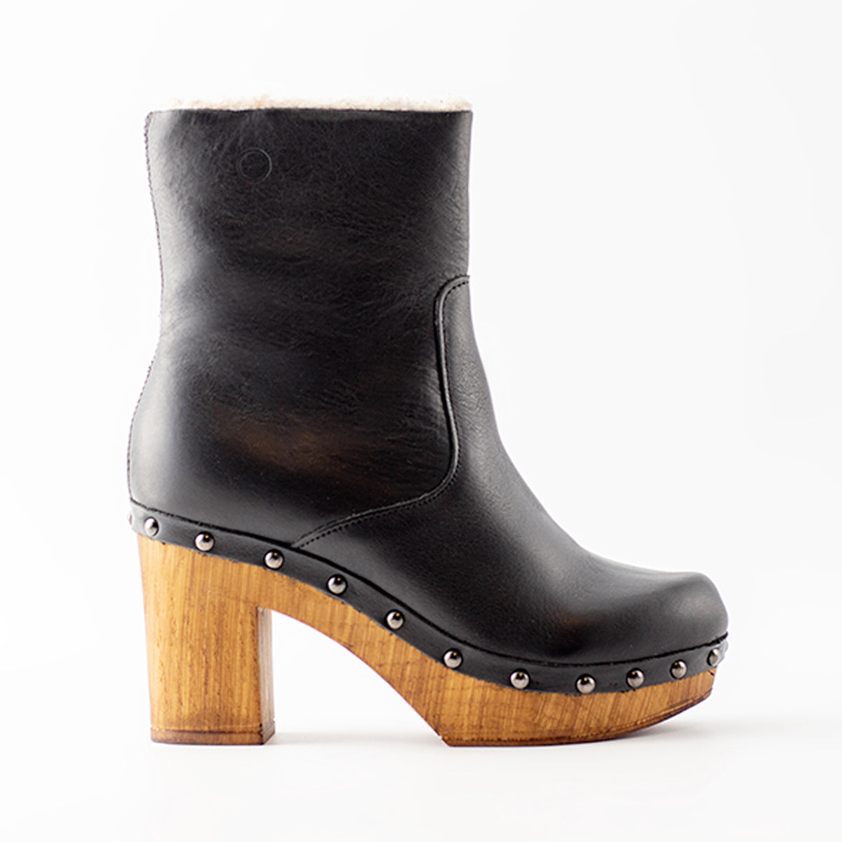 Black Leather Cannes Wool Boot