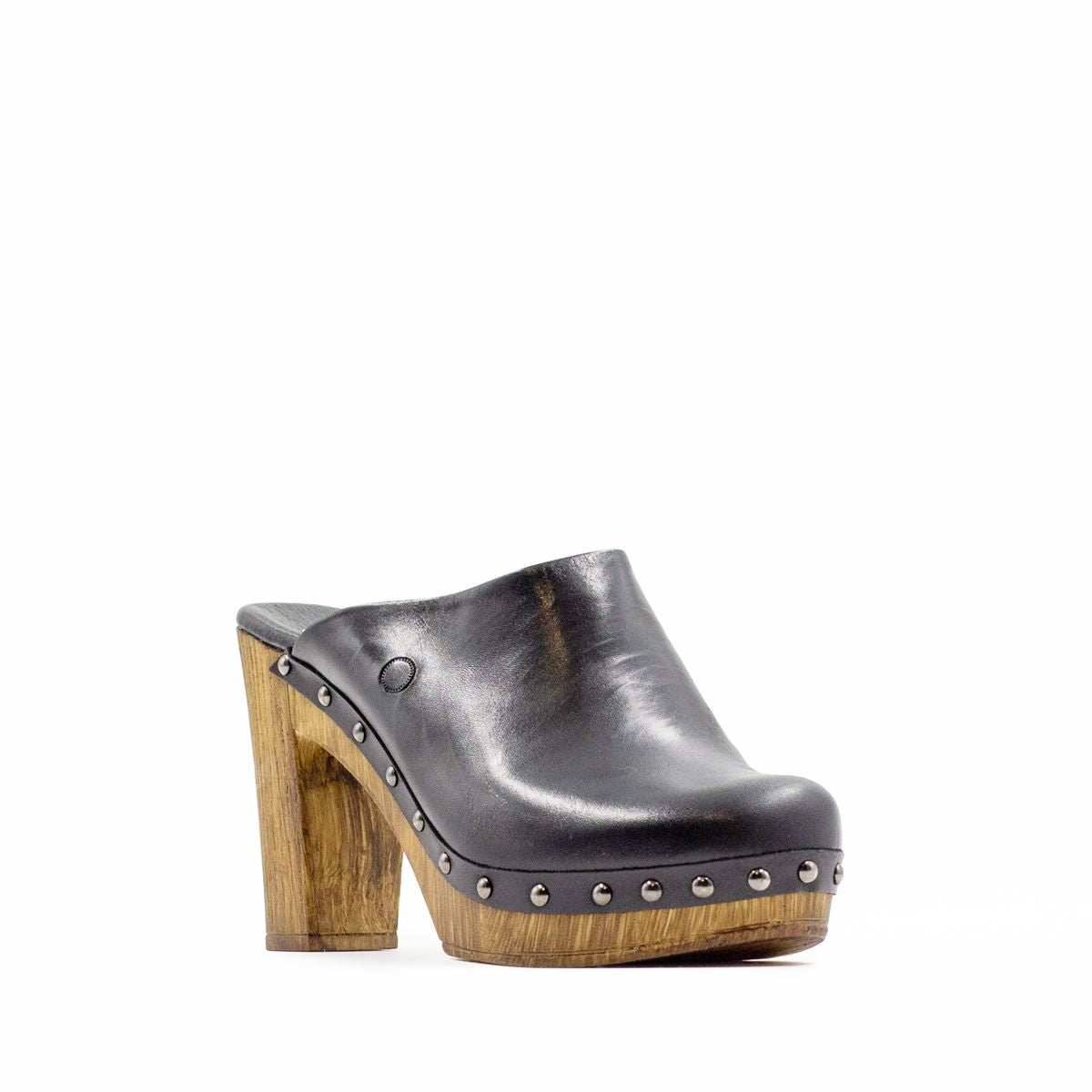 Comillas Black Leather Clog