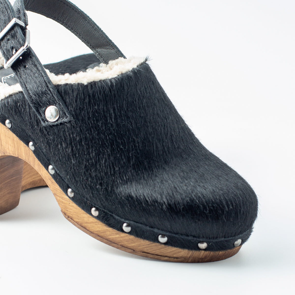 Black Strip and Fur Bologna Clog