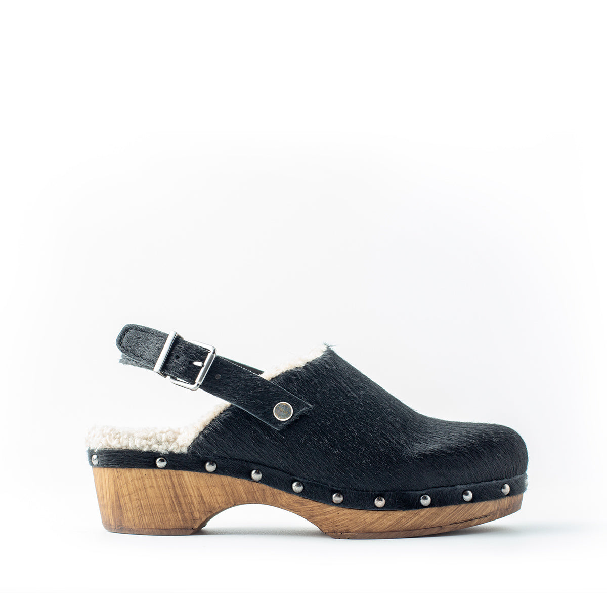 Black Strip and Fur Bologna Clog