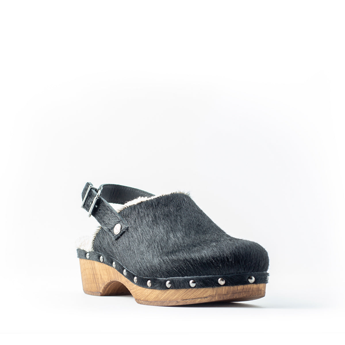 Black Strip and Fur Bologna Clog