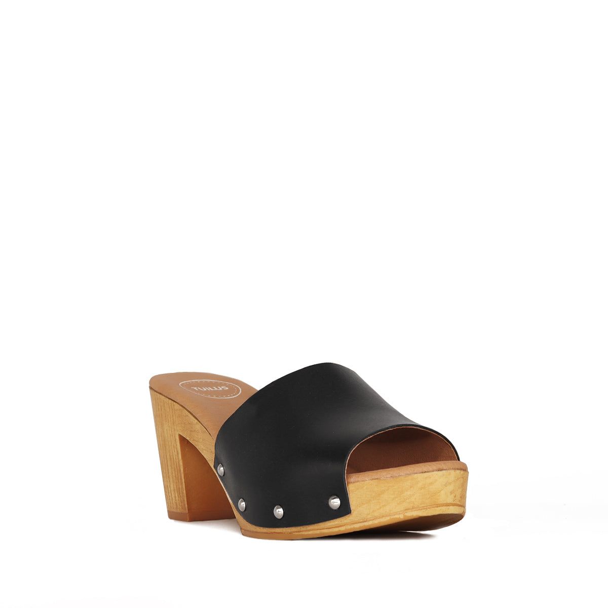 Cullera Open black leather clogs